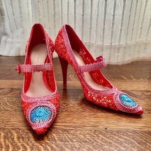 Elegant Red Knit Women's Heels